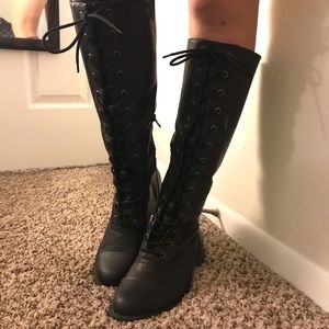 Black Knee High Lace Up Boots Size 8